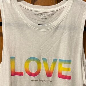 Spiritual Gangster White Tank with Multicolor LOVE Print